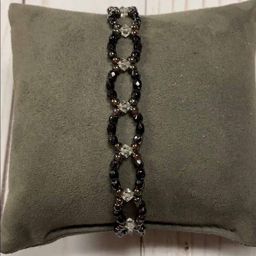 Crystal Beaded Bracelet Black and White Beads Handcrafted One Size